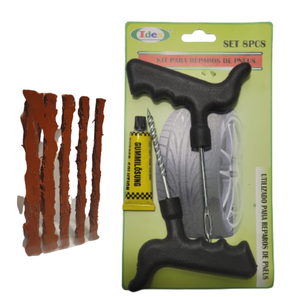 Kit Reparo de Pneus 8 Peças para Carro Moto Remendo Pneu Sem Câmara Ferramenta Emergência