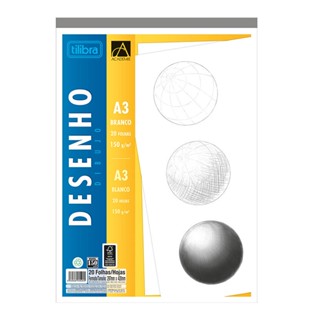 Bloco desenho branco A3 150g com 20 folhas Tilibra