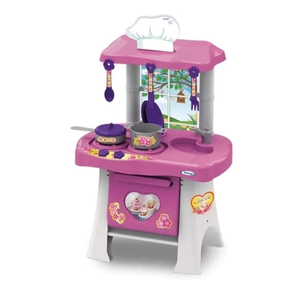 Brinquedo Cozinha Infantil Pop Casinha Flor Com Pia Fogão Forno e Coifa + Utensílios Xalingo - 04543 em Oferta na Shopee