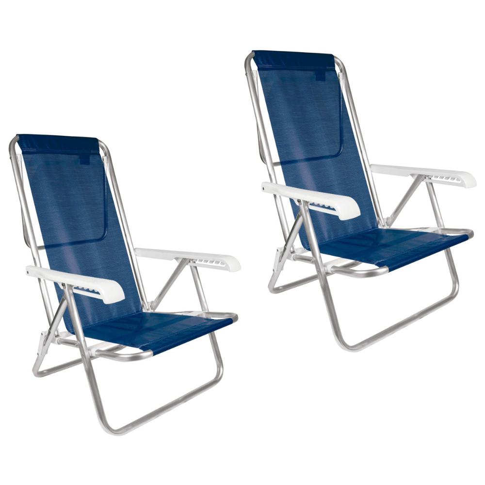 Kit 02 Cadeira Praia Reclinável 8 Posições Mor Azul Marinho em Oferta na Shopee