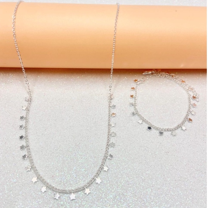 kit colar+pulseira estrela folheado a prata em Oferta na Shopee