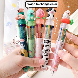1PC Cute Animal Cartoon Esferográfica Caneta Material Escolar 10 Cores Tinta Multicolor Recarga Colorida ±