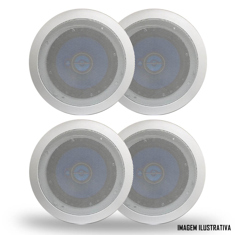Kit 4 Arandelas Redonda Teto Com Alto Falante Hurricane TRIAK 6 6" Polegadas Som Ambiente Gesso