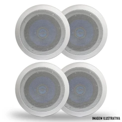 Kit 4 Arandelas Redonda Teto Com Alto Falante Hurricane TRIAK 6 6" Polegadas Som Ambiente Gesso