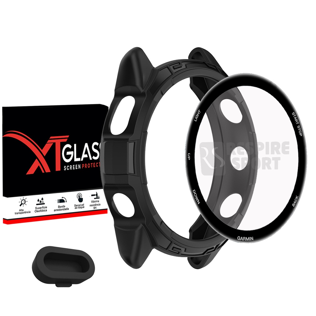 Kit Capa de TPU + Película 3D + Tampa Plug USB Compatível Com Smartwatch Forerunner 265 46mm