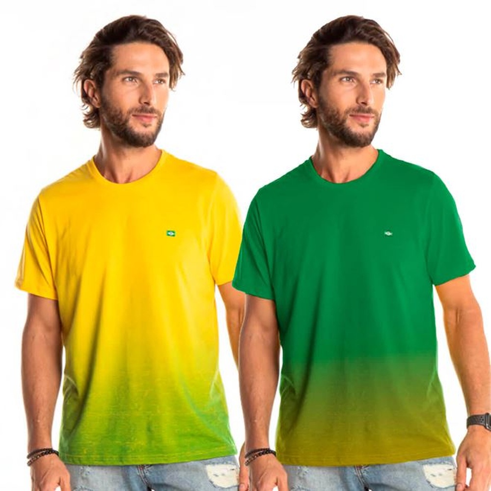 Camiseta Masculina do Brasil Degrade Verde Amarela Torcedor Seleção Brasileira