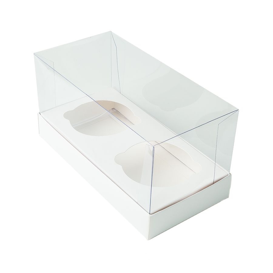 Caixa Cupcake com Tampa Transparente 2 Cavidades (17cm x 9cm x 8,5cm) Branca 10 unidades Assk