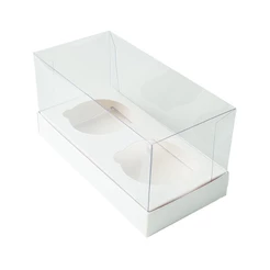Caixa Cupcake com Tampa Transparente 2 Cavidades (17cm x 9cm x 8,5cm) Branca 10 unidades Assk
