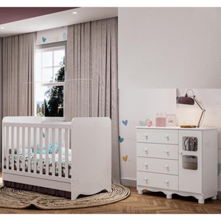 Quarto de Bebê Completo com Berço Americano Ben 3 Em 1 Cômoda Uli 4 Gavetas Móveis Peroba