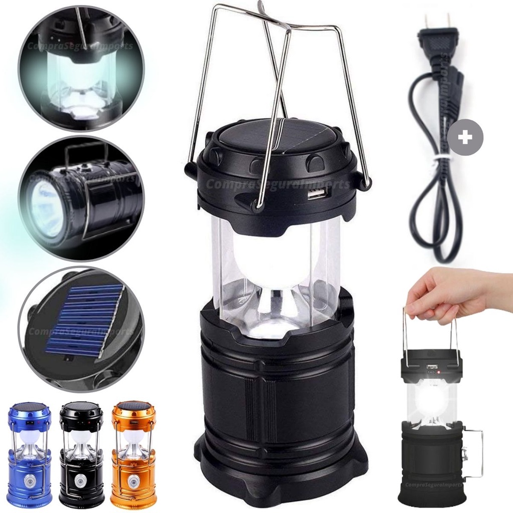 Lanterna Lampião Recarregável Solar Para Camping Pesca Led