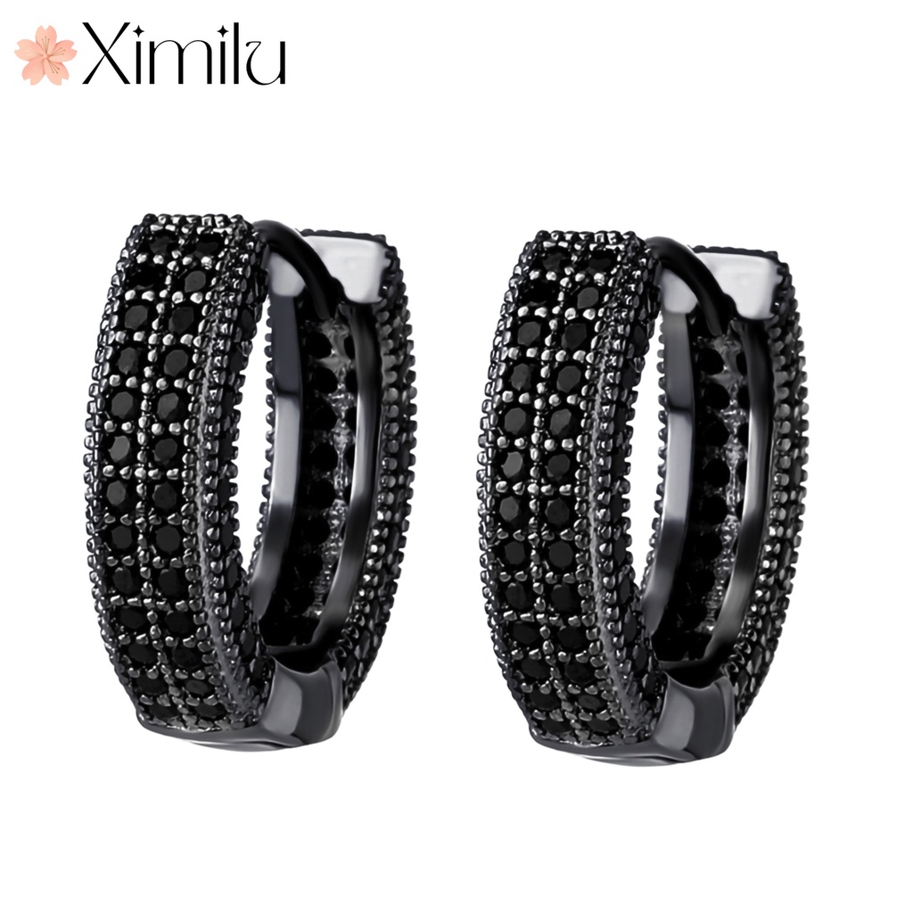 ⭐ Moda Original brincos de diamante preto brincos de ouro preto feminino estilo Hip-Hop fileira dupla diamante cubano jó