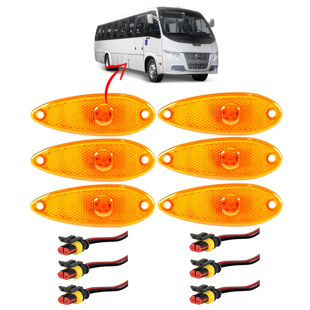 KIT 6 Lanterna Lateral Ônibus 1 LED BIVOLT AM +Conector