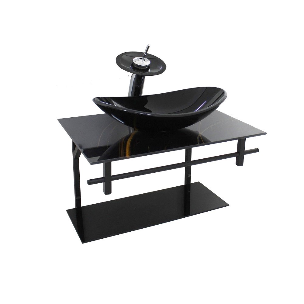GABINETE DE VIDRO PARA BANHEIRO 60CM OVAL AP SLIM MÁRMORE PRETO DOURADO