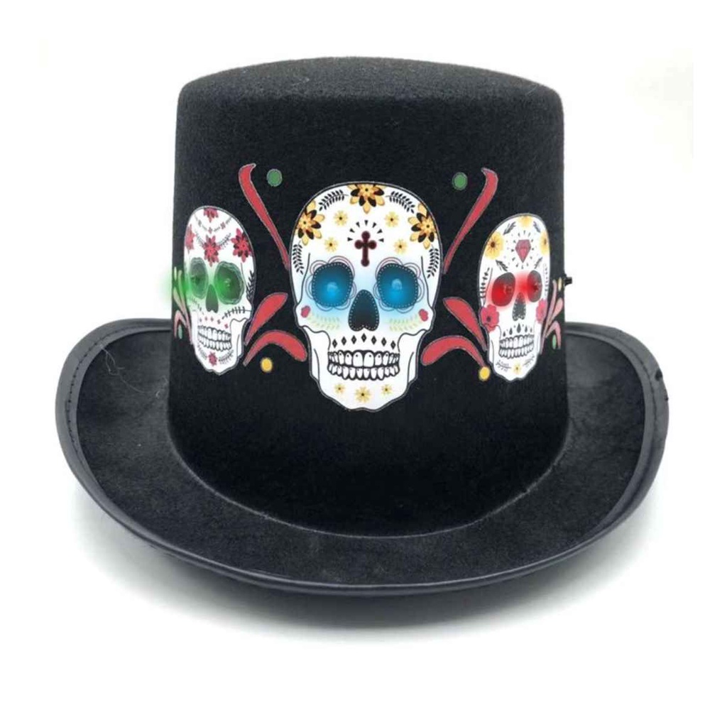 Cartola Preta Feltro Caveira Mexicana Acessório Halloween