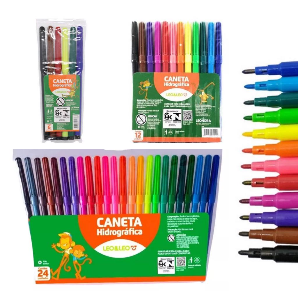 Caneta Canetinha Hidrográfica Hidrocor Com 6 12 24 Cores Leo&Leo em Oferta na Shopee