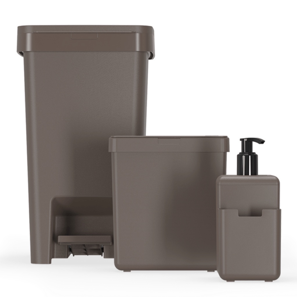 Kit 3pcs Organizador Pia Cozinha Porta Detergente Dosador Lixeira de Bancada e 15 Litros Coza - Home & Living
