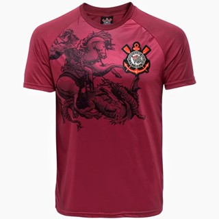Camiseta Corinthians São Jorge Grená Patch Bordado Masculina