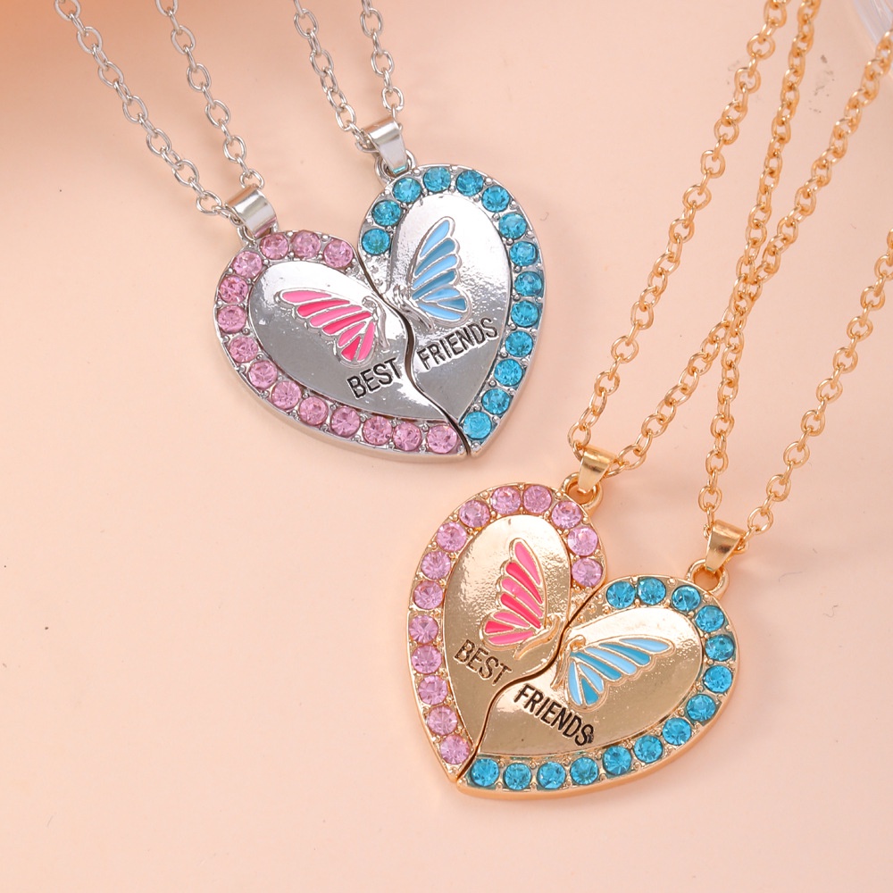 Estoque Pronto Moda Coração Borboleta Strass Colares Para Mulheres Melhores Amigos Quebrado Costura Pingente BFF Jóias P