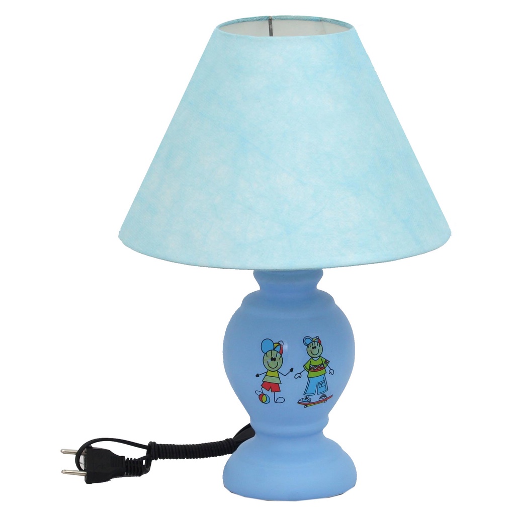 Abajour de Ceramica Artesanal Modelo Mimo com cupula TNT Azul