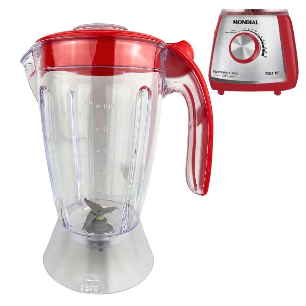Copo Liquidificador Mondial Eletronic Inox Sem Filtro Cristal Tampa Vermelha em Oferta na Shopee