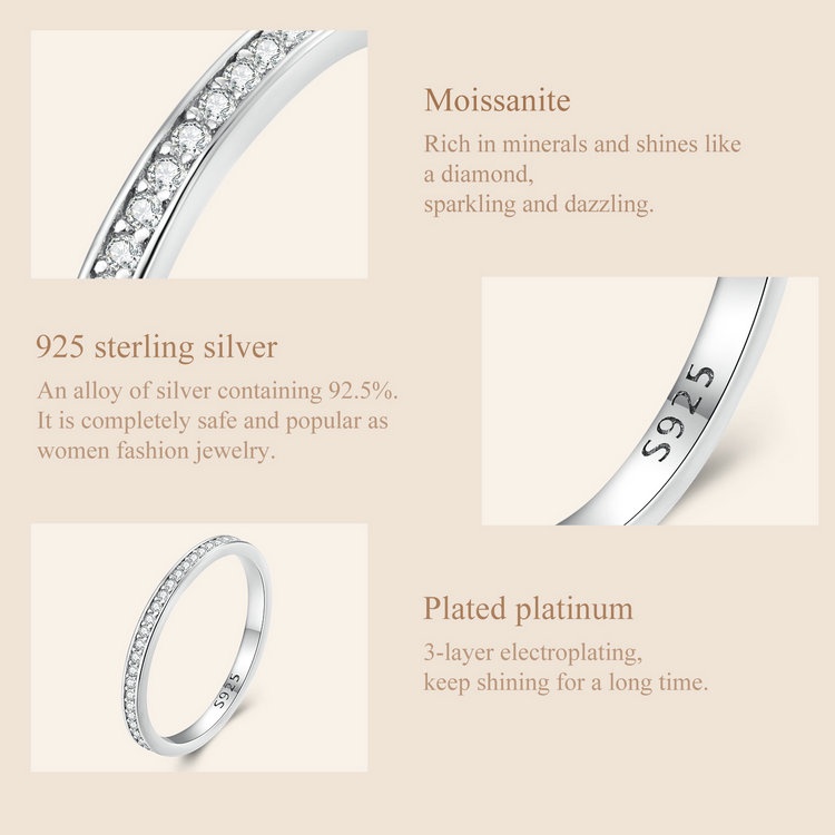 Bamoer 925 Instrumentos Diamantados Passados Em Prata VVS1 D Cor Moissanite Ring Joalheria Noivado Presentes De Casamento Tamanho 10 · foto 2