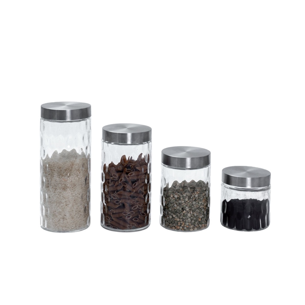 Kit 4 pote de vidro com tampa inox bolhas redondo 800ml, 1300ml, 1700ml e 2200ml - Mozcada em Oferta na Shopee