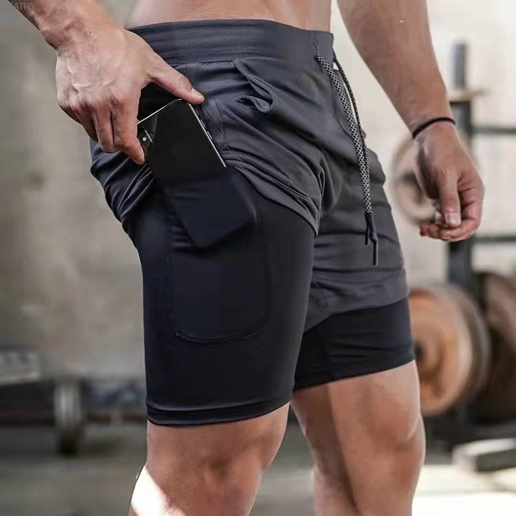 2 Em 1 Bermuda treino short dry fit Masculino Calção elastano academia