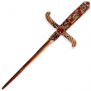 Athame em Metal Cobre Envelhecido 19 cm Pedras Vermelhas