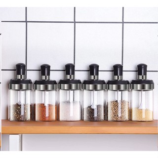 Kit 6 Porta Tempero com Colher Condimento Sal Açucar