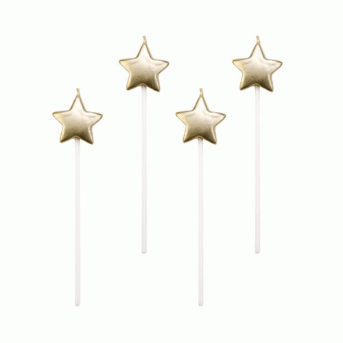 Velas estrelas dourada- 4 un - 14 cm - Silver Festas