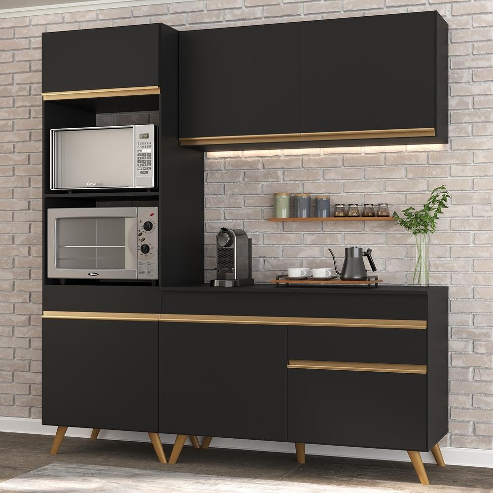 Cozinha Compacta 3 pç c/ Armário e Balcão MP3694 Veneza GB Preta - Home & Living