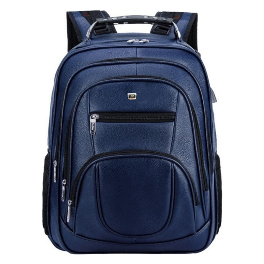 Mochila De Couro Grande Executiva Para Notebook Trabalho Faculdade Reforçada Cabo De Aço USB