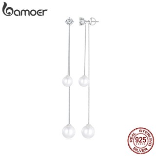 BAMOER 925 Orelha De Pérola De Prata Sterling Stud Com Brinco Tassel Presentes Elegantes De Joalheria