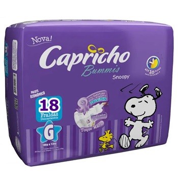 FRALDA INFANTIL BUMMIS SNOOPY TAM G - PACOTE ECONÔMICO COM 18 UNIDADES - CAPRICHO