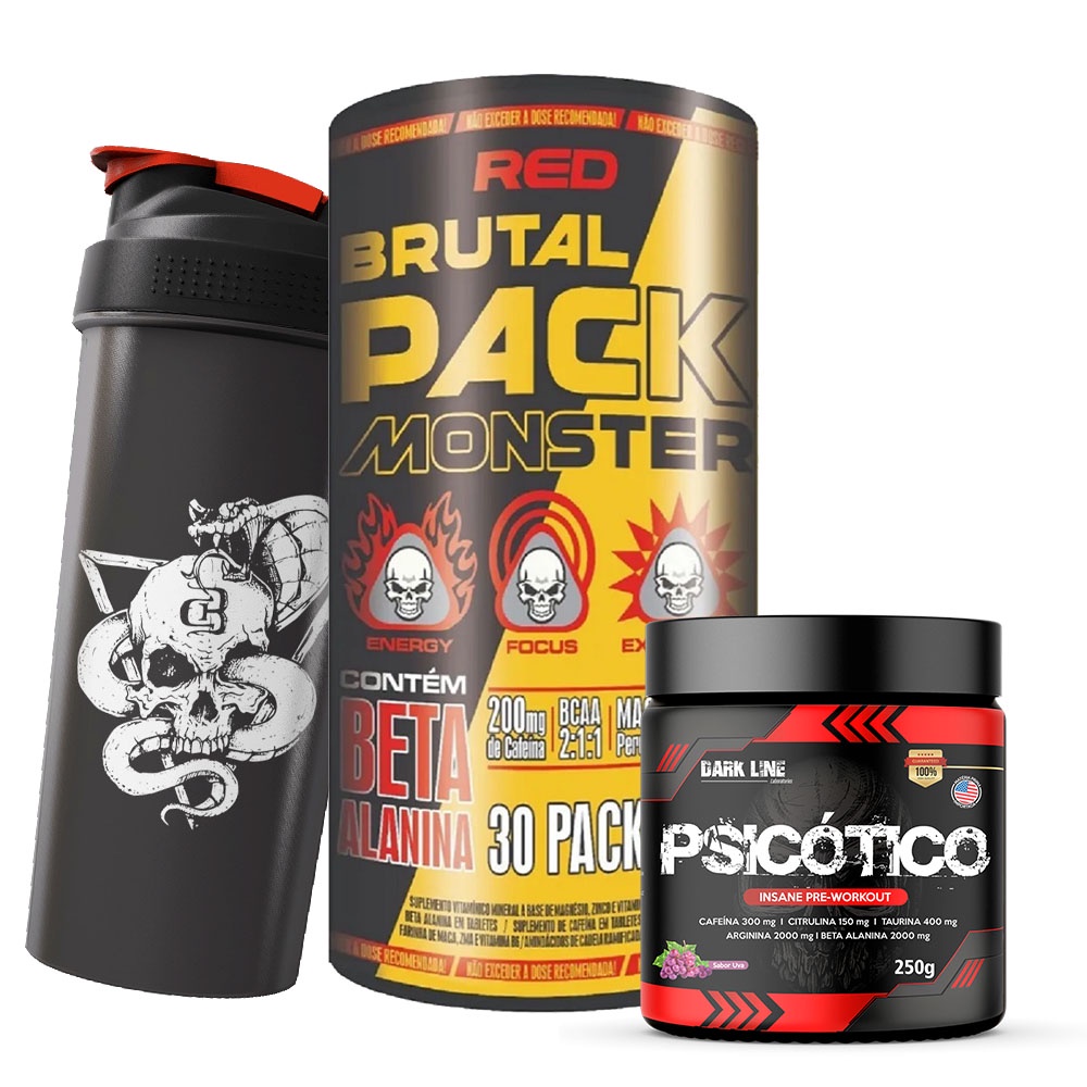 Brutal Pack Monster 30 Packs Psicótico 250g Coqueteleira