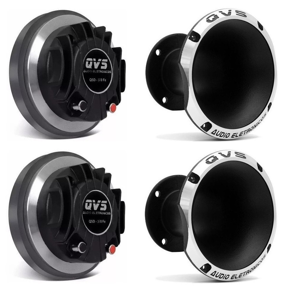 2 Combo Driver 370fe Qvs Paredao + Corneta Qvs 1450 Branco Preto Som Automotivo Paredao BOB