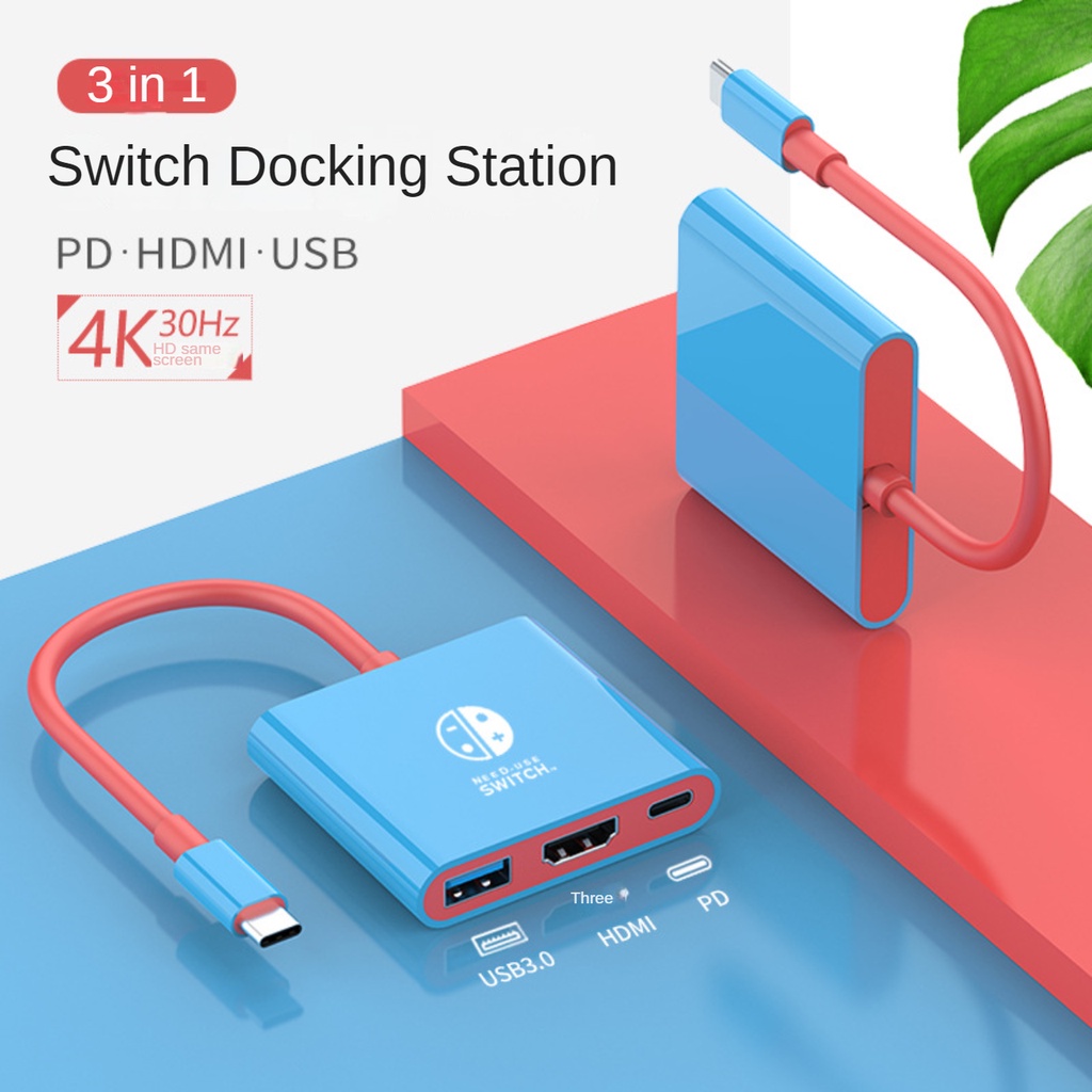 Adaptador 3 Em 1 USB C Hub Tipo Estação De Ancoragem Nintendo Switch OLED Dock TV 4K USB3.0 PD Conversor De Vídeo