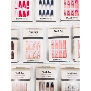 24 peçs Unhas Postiças Luxo Decoradas Longo Bailarina com cola de noiva luxuoso Francesa Falsa Unhas Nails Arte