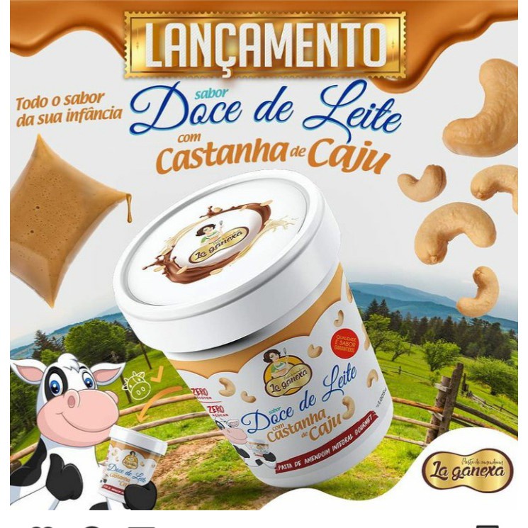 Pasta de Amendoim La Ganexa Sabor Doce de Leite com Castanha de Caju Zero Açúcar - Nutrição Deliciosa e Ideal para um Estilo de Vida Saudável e Ativo, Perfeita para Potencializar Seus Treinos na Academia - Experimente a Versatilidade Nutricional Agora!