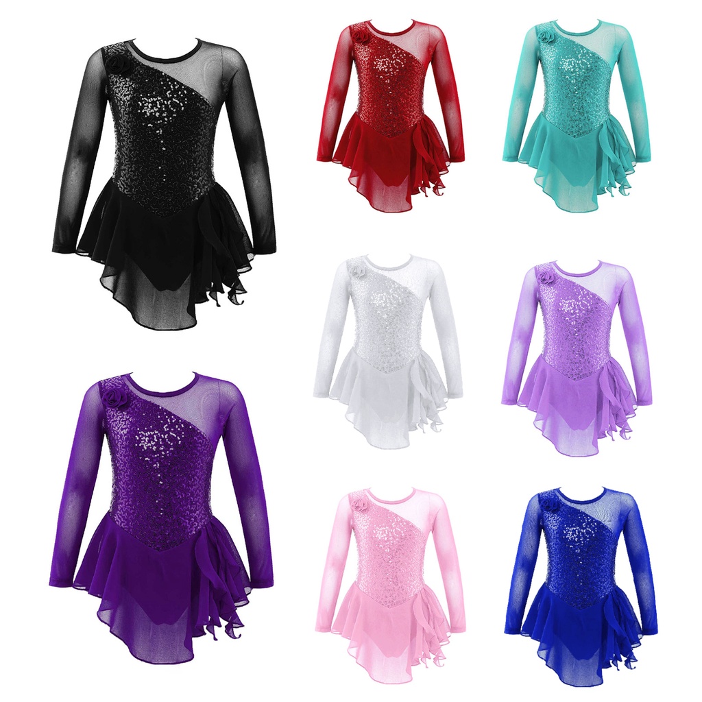 Yeahdor Crianças Meninas Roupas Elegantes Manga Longa Decote Redondo Lantejoulas Decoração Flor Frente Oco Volta Vestido