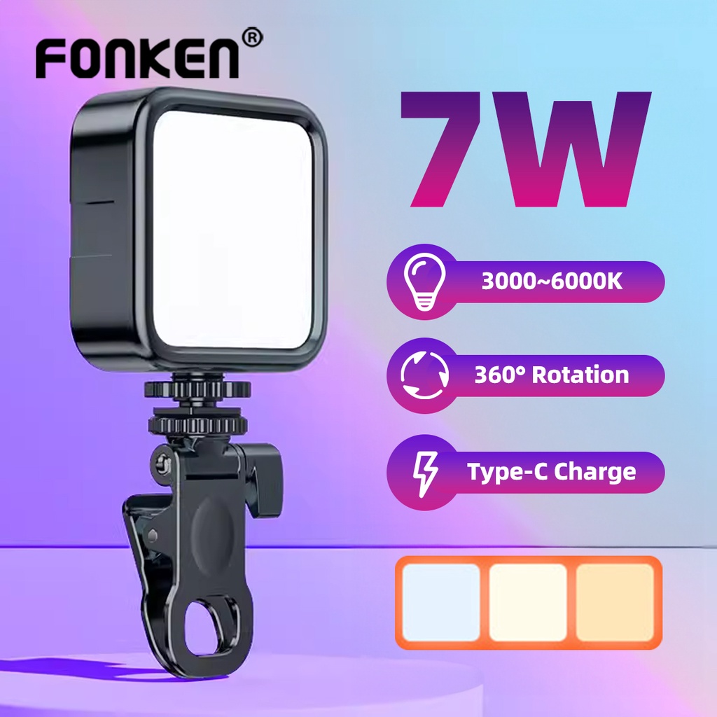 Luz LED Recarregável Para Selfie Fonken 7W Com Clipe Laptop/Telefone-Mini Lâmpada De Video...