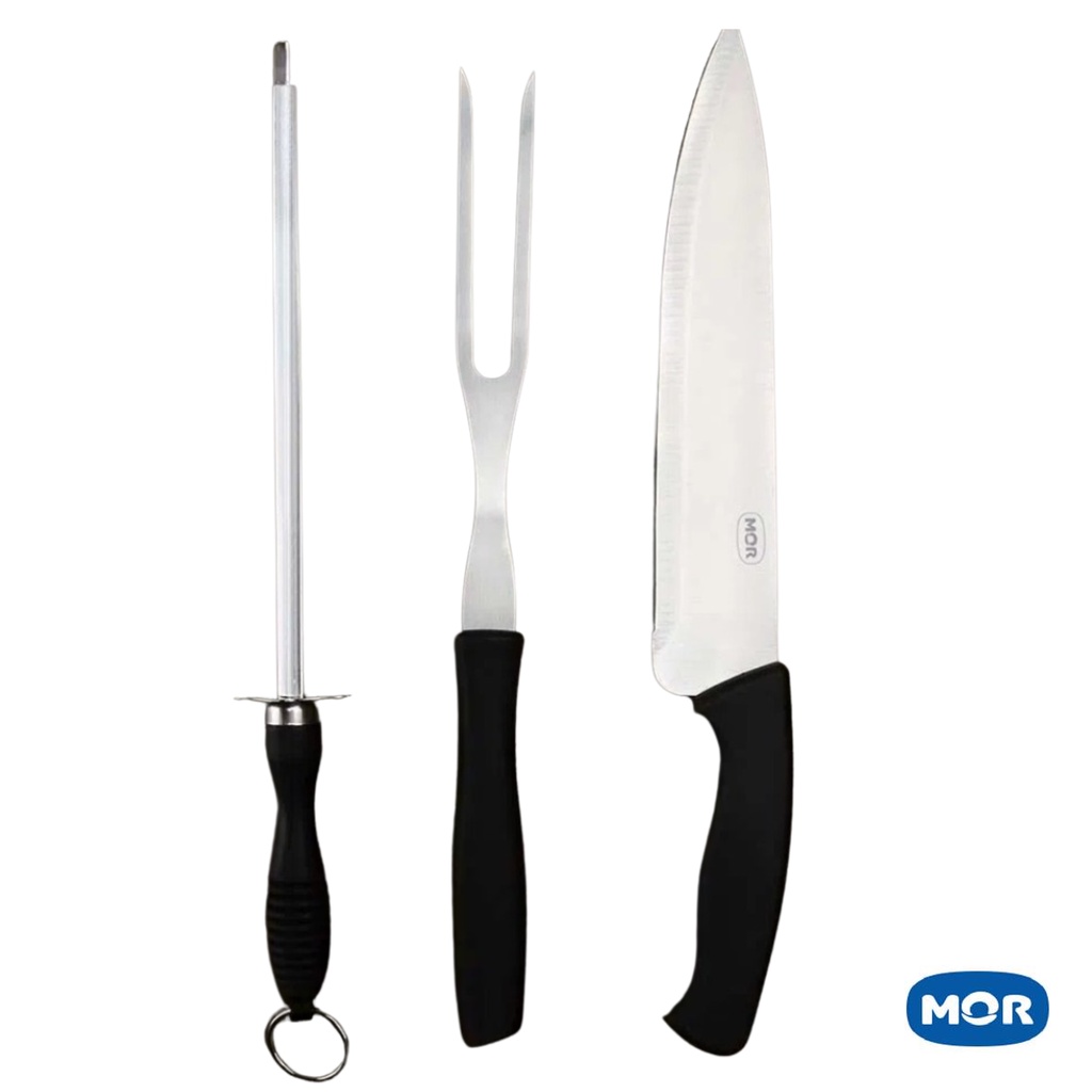 Conjunto Assador Churrasco Faca, Chaira e Garfo Profissional Kit 3 Peças em Oferta na Shopee