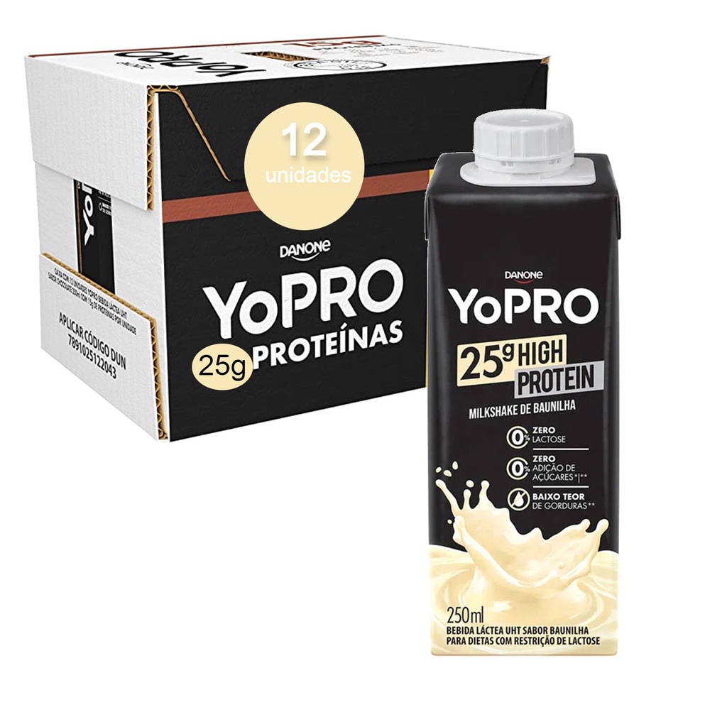 YOPRO 25g Proteinas Milkshake Baunilha 250ml (12 unidades)