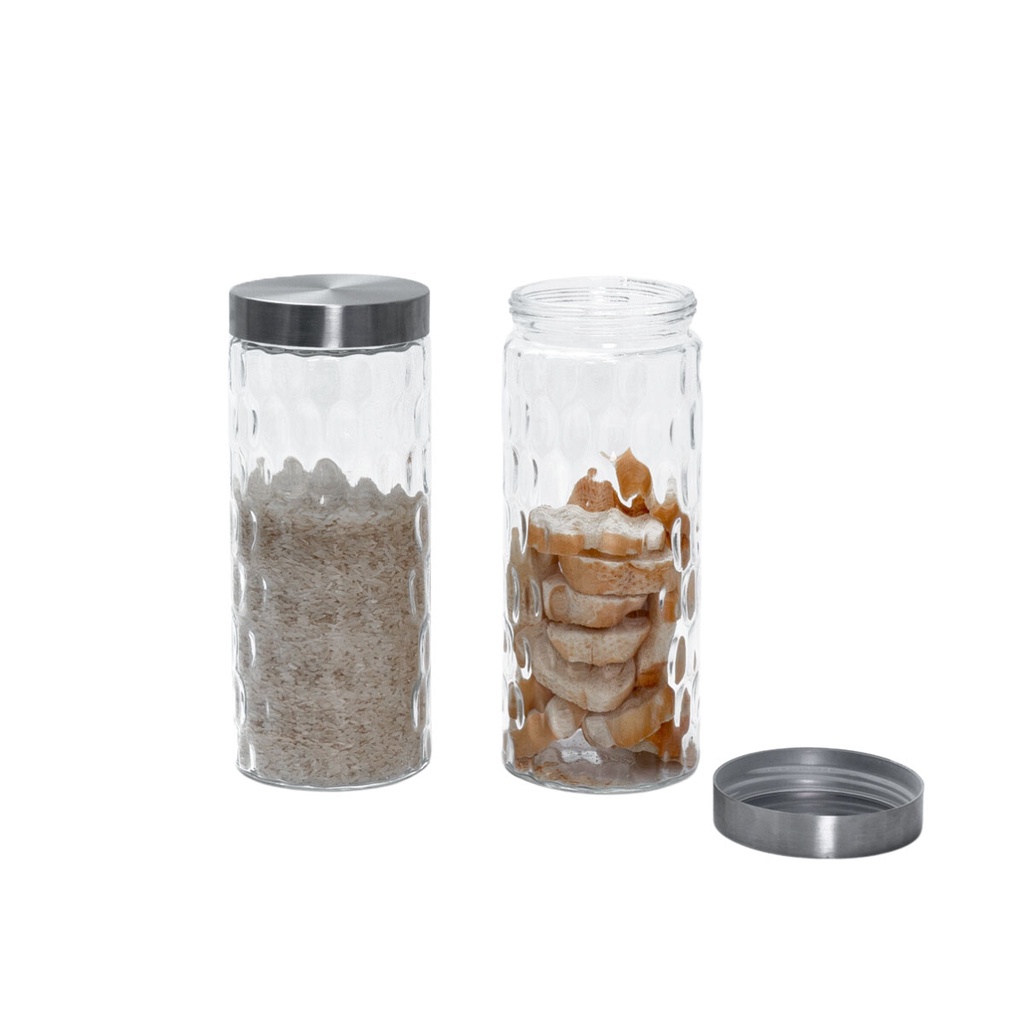 Kit 2 potes de vidro com tampa inox bolhas redondo 2200ml - Mozcada em Oferta na Shopee