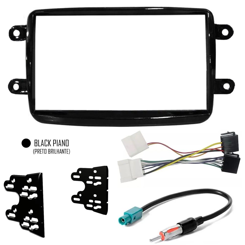 Moldura + Chicote Ligação + Adaptador Antena Duster Kwid Sandero Logan Oroch Black Piano