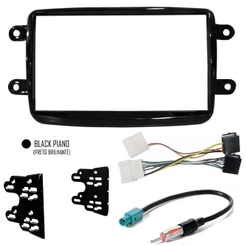 Moldura + Chicote Ligação + Adaptador Antena Duster Kwid Sandero Logan Oroch Black Piano