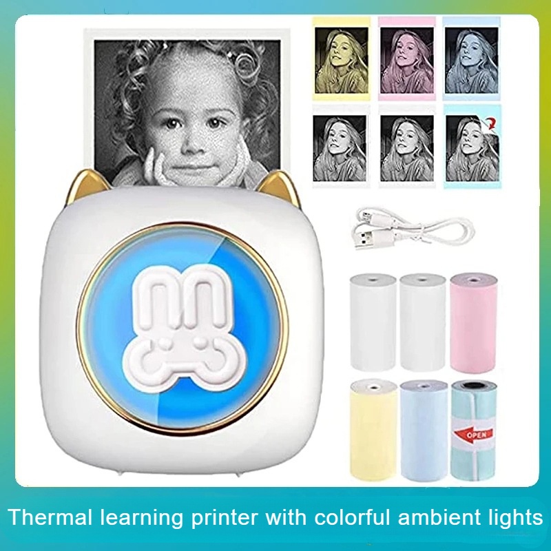 Nova impressora térmica portátil mini telefone móvel impressora fotográfica de bolso estudante pergunta errada Impressora com sete cores de respiração luminária ambiente vem com APP de grande quantidade de recursos de ensino integrados
