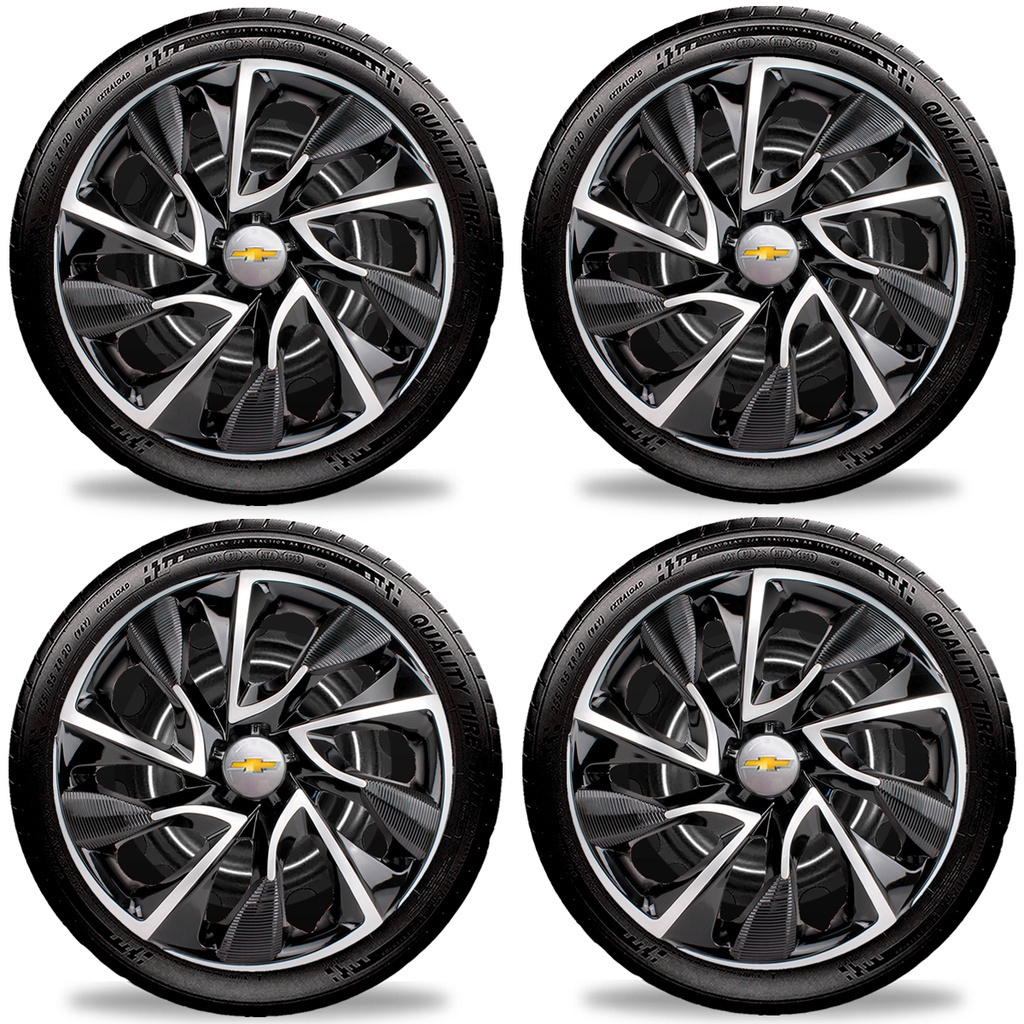 Jogo 4x Calota Esportiva Ds4 Aro 15 Preta Prata Gm Corsa Celta Classic Prisma