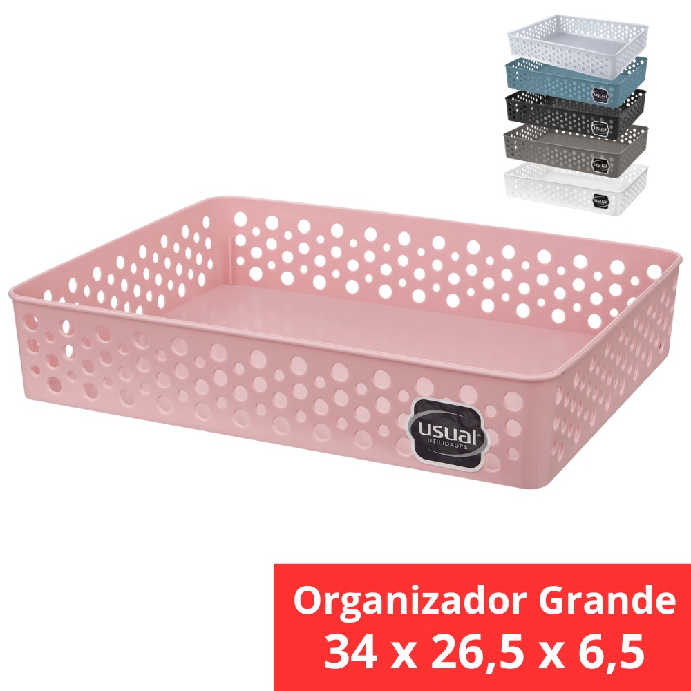 Cesto Organizador Grande 34 x 26 x 6,5 Cestinho Caixa Gaveta Organizadora Multiuso Rattan em Oferta na Shopee
