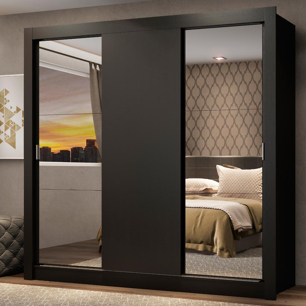 Guarda Roupa Casal Madesa Mônaco 3 Portas de Correr com Espelhos - Home & Living